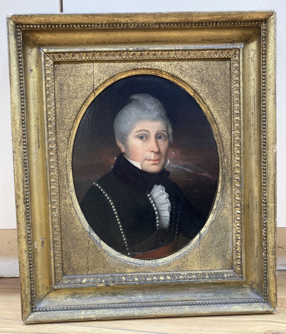 19th Century School, Head and shoulder portrait of Capt...Browne in the U.S.S Boston 1805; a gentleman wearing a green coat 30cm x 24cm